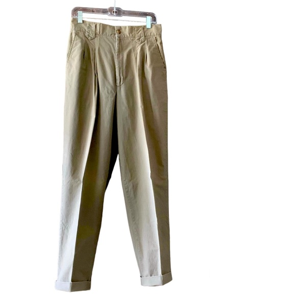 Essentials Sport Loafers Pants 12 Khaki Brown Y2K 90's Pleated front Cuffed legs - Picture 14 of 16